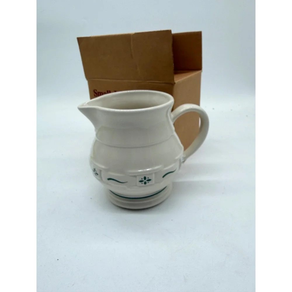 Longaberger Pottery Heritage Green Small Juice Pitcher Cream Ceramic Stoneware
